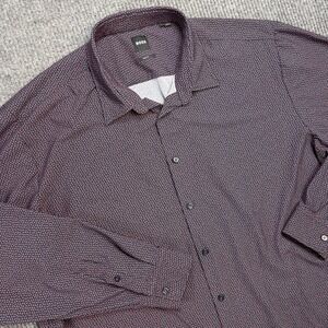 Hugo BOSS Shirt Mens 3XL Slim Fit Navy Blue Geometric Performance Stretch Party